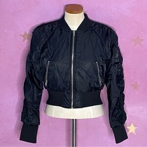 Steve Madden Eva Bomber Jacket Black Cropped Size Small Baddie Streetwear Retro